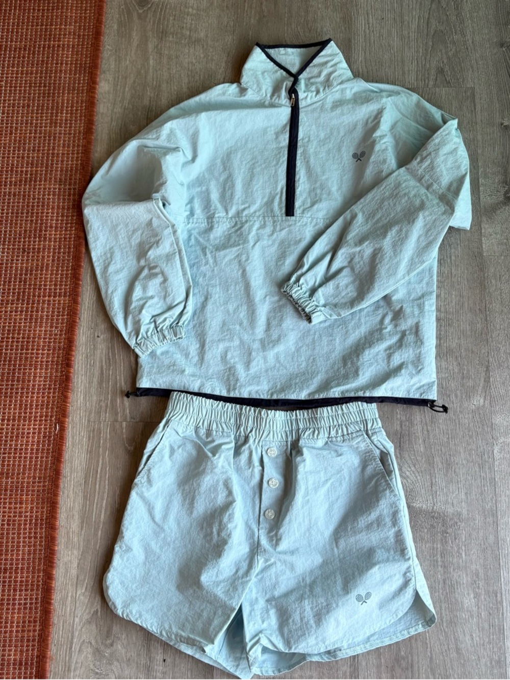 Light Blue Athletic Pullover & Shorts Set - Tennis Windbreaker!